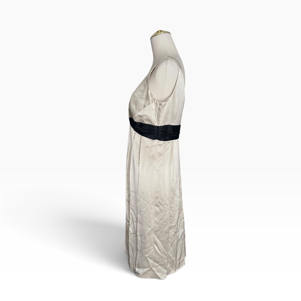 Jones New York Dress 8 Champagne Satin Black Empire Waist Cocktail Pleated - Picture 6 of 12